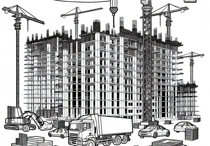 Crane on construction site for high-rise building – Free coloring page