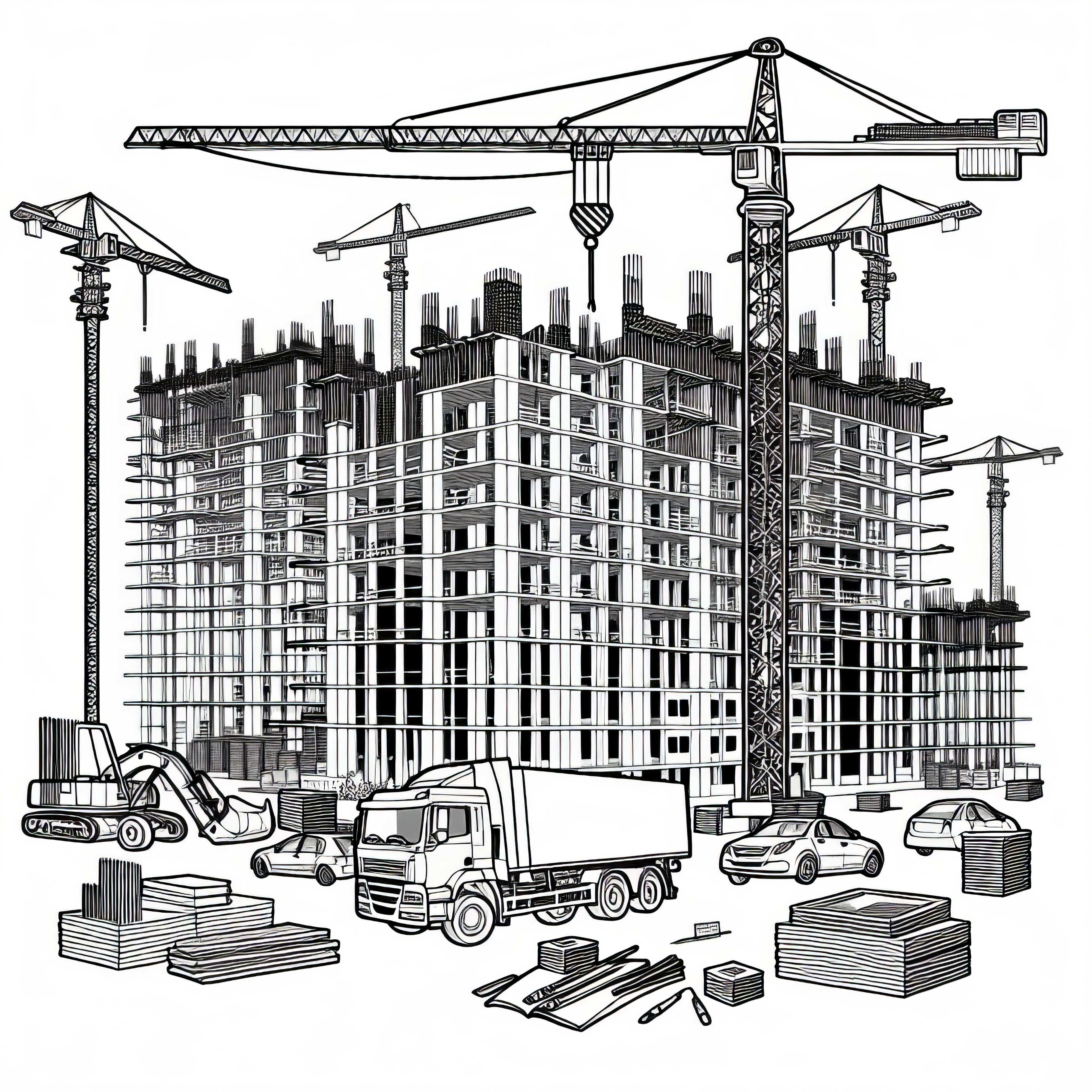 Kran auf Baustelle für Hochhaus – Ausmalbild kostenlos