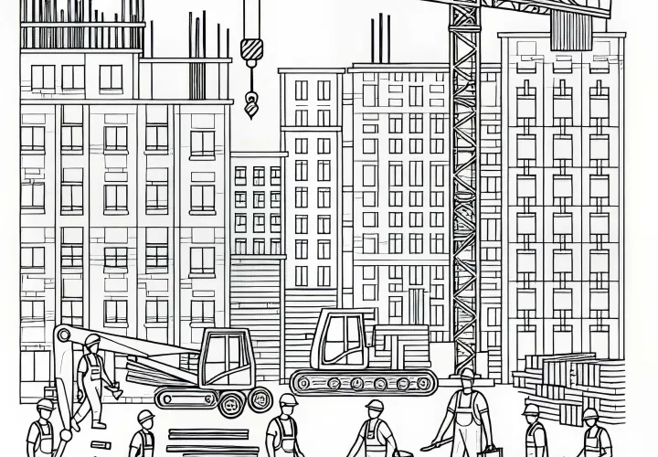 Crane and construction worker coloring page free