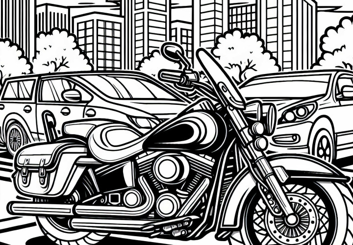 Motorrad auf Parkplatz - Malvorlage kostenlos