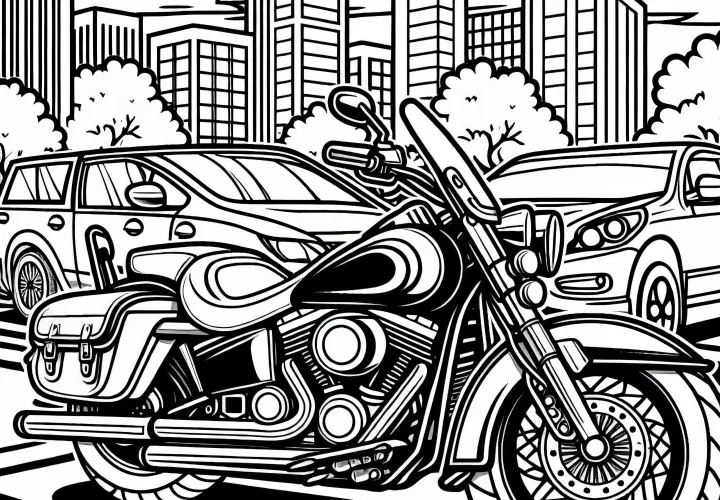 Motorcycle in parking lot - free coloring page
