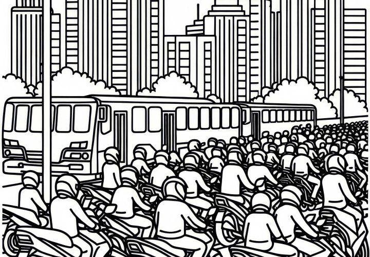 Viele Motorräder an Ampel als Malvorlage Viele Motorräder an Ampel als Malvorlage