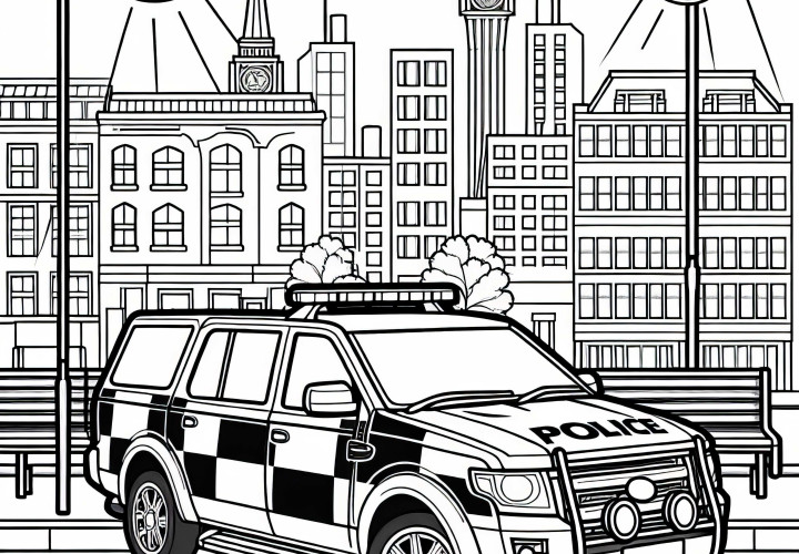 Polizeiauto in der Stadt als Ausmalbild kostenlos Polizeiauto in der Stadt als Ausmalbild kostenlos