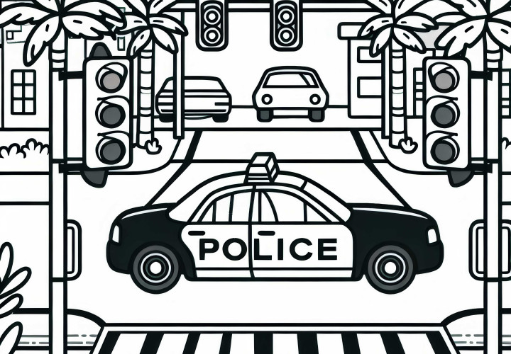 Polizeiauto an Kreuzung – Malvorlage kostenlos Polizeiauto an Kreuzung – Malvorlage kostenlos