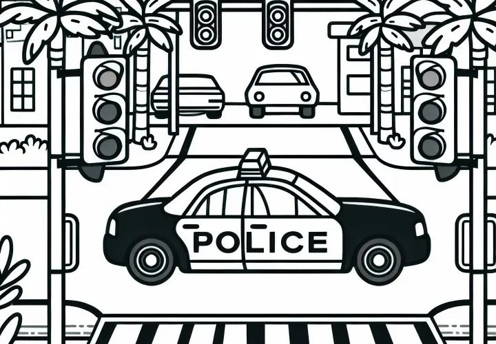 Police car at intersection - free coloring page
