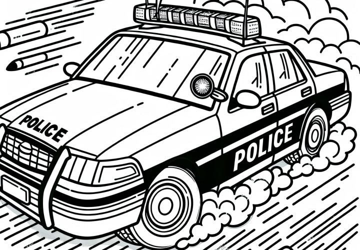Polizeiauto bei Verfolgungsjagd – Ausmalbild kostenlos Polizeiauto bei Verfolgungsjagd – Ausmalbild kostenlos