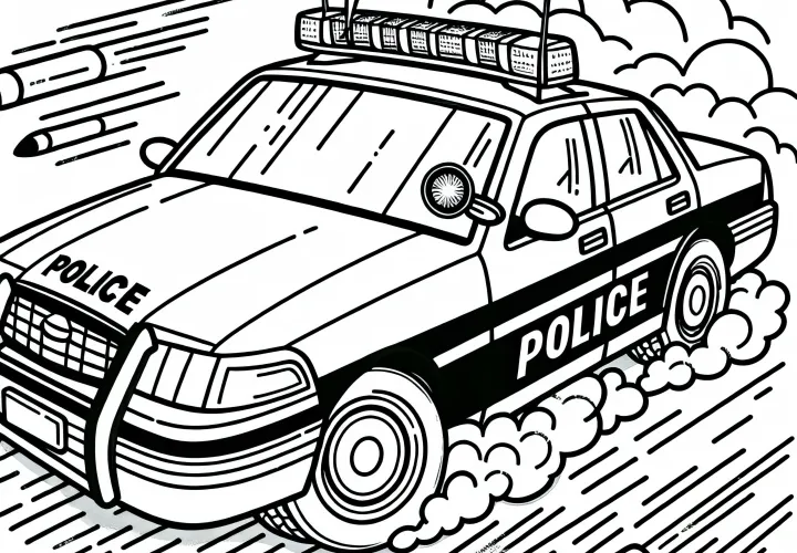 Police car in a chase - free coloring page