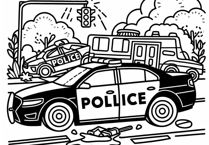 Police car in accident - Download free coloring page