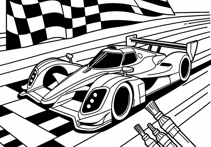 Auto da corsa che attraversa il traguardo - Disegno da colorare gratuito