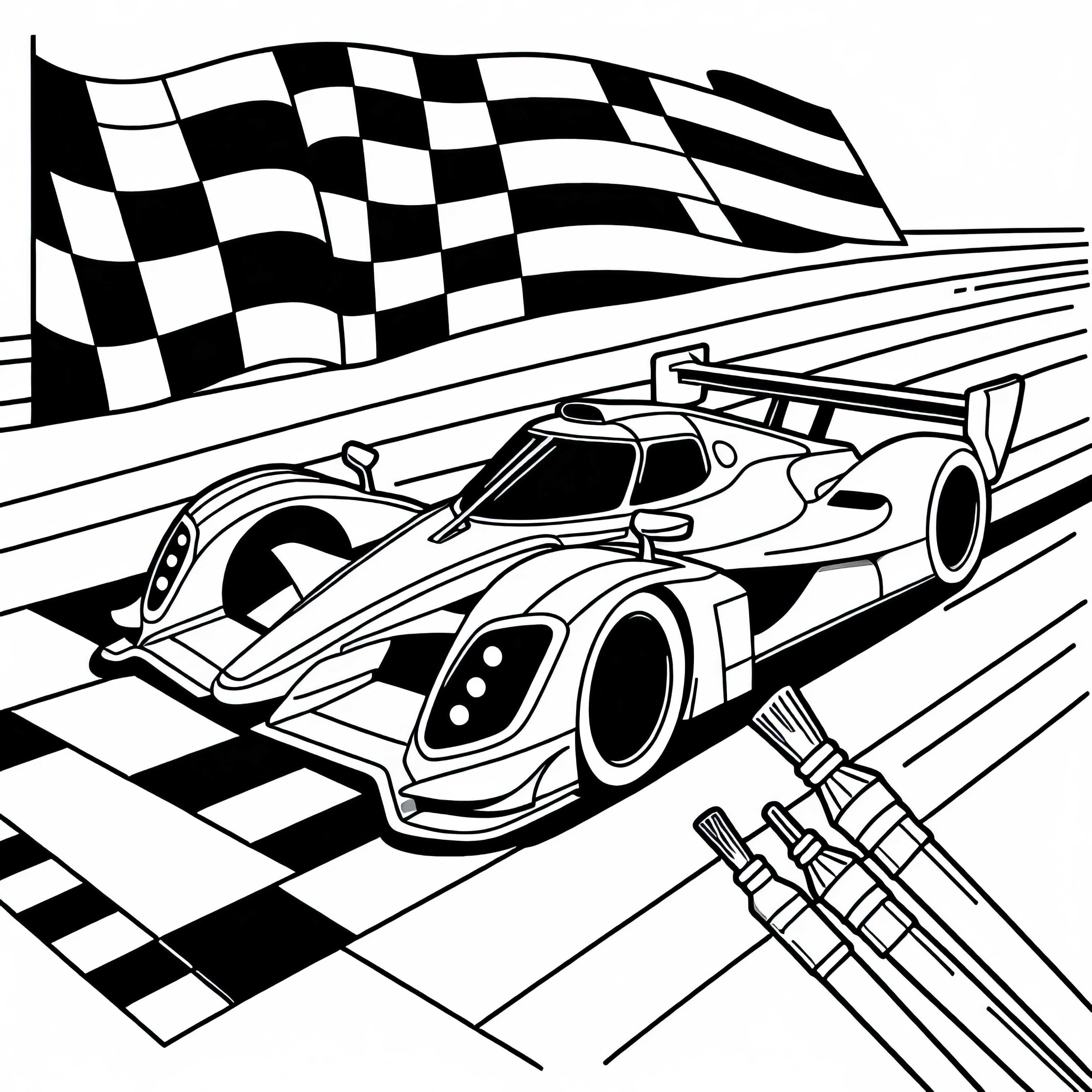 Auto da corsa attraversa il traguardo - Disegno da colorare gratuito