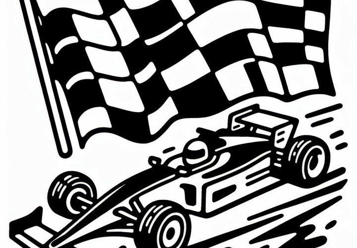 Modello da colorare di auto da corsa e bandiera a scacchi da scaricare gratuitamente