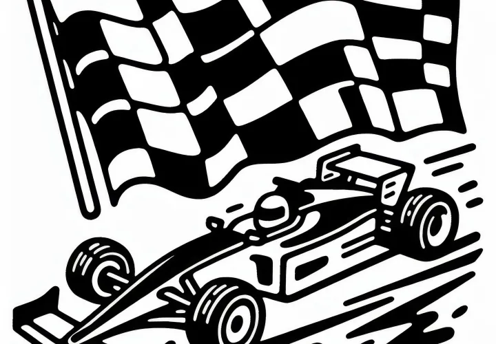 Race Car and Finish Flag Coloring Template Free Download