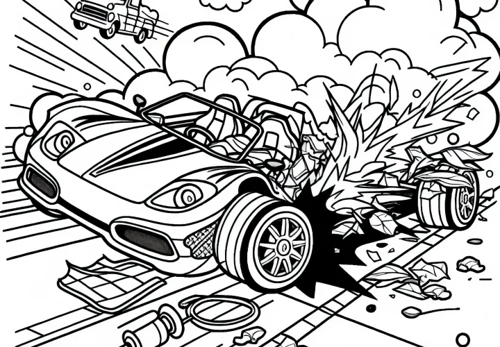 Race car crash - Free coloring page