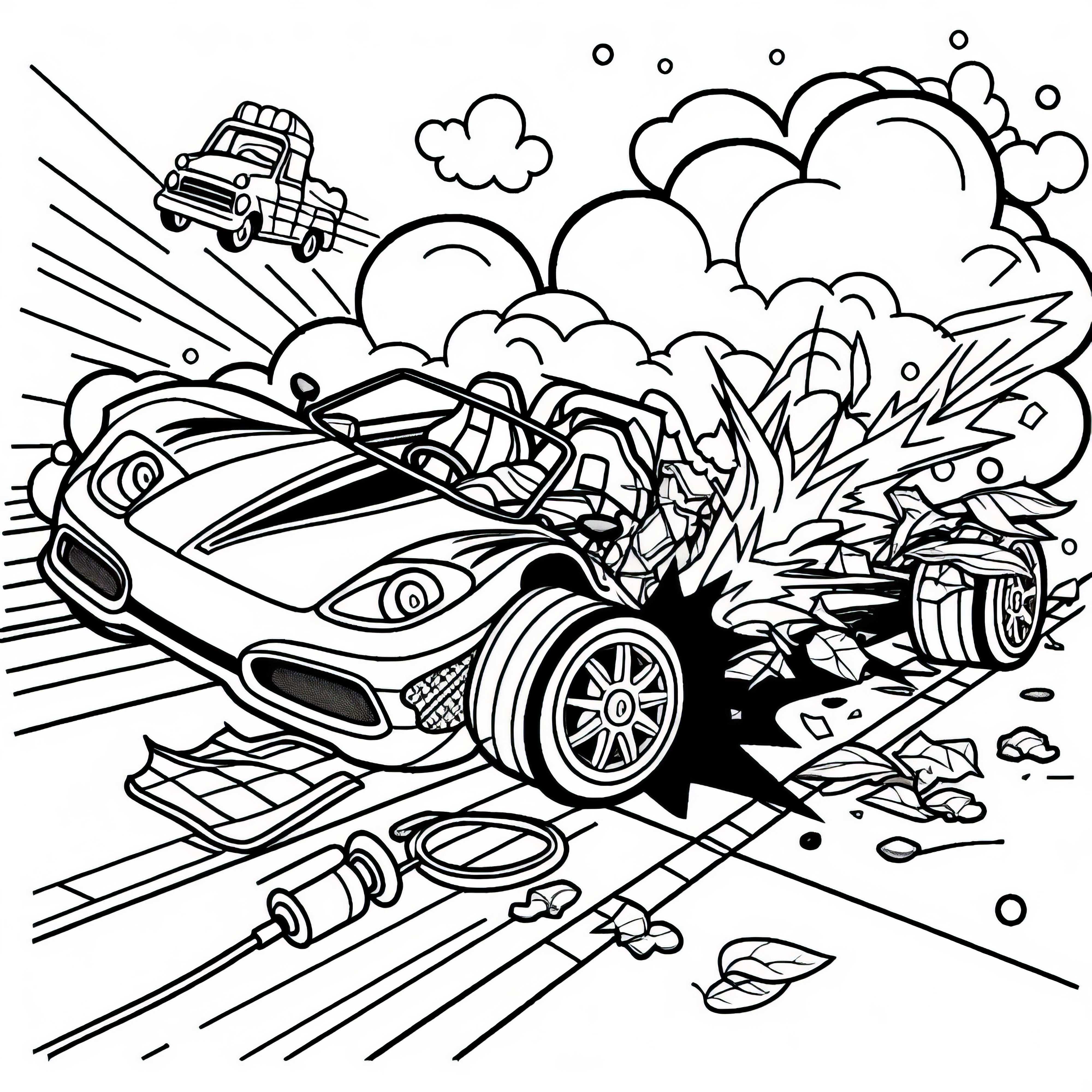 Auto da corsa in caso di incidente - Modello da colorare gratis