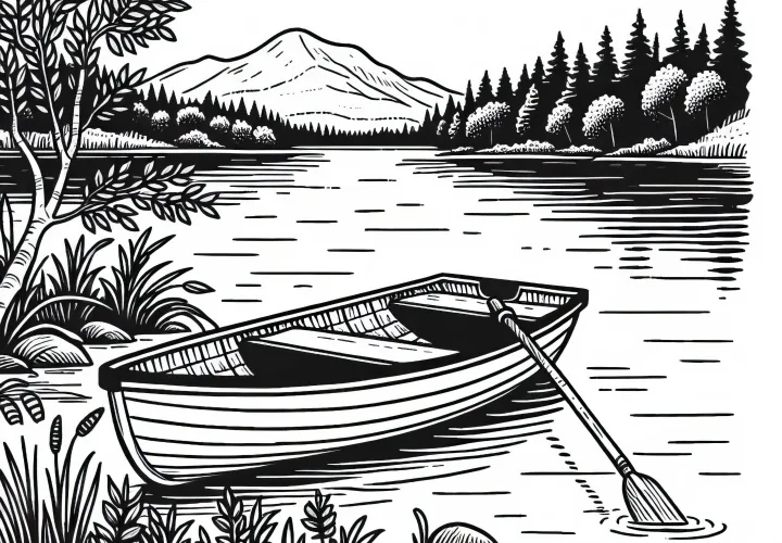 Rowboat on the lake - Free coloring page