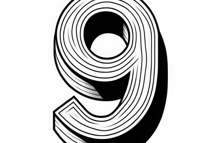 Krāsojamā lapa ar skaitli 9 bez maksas