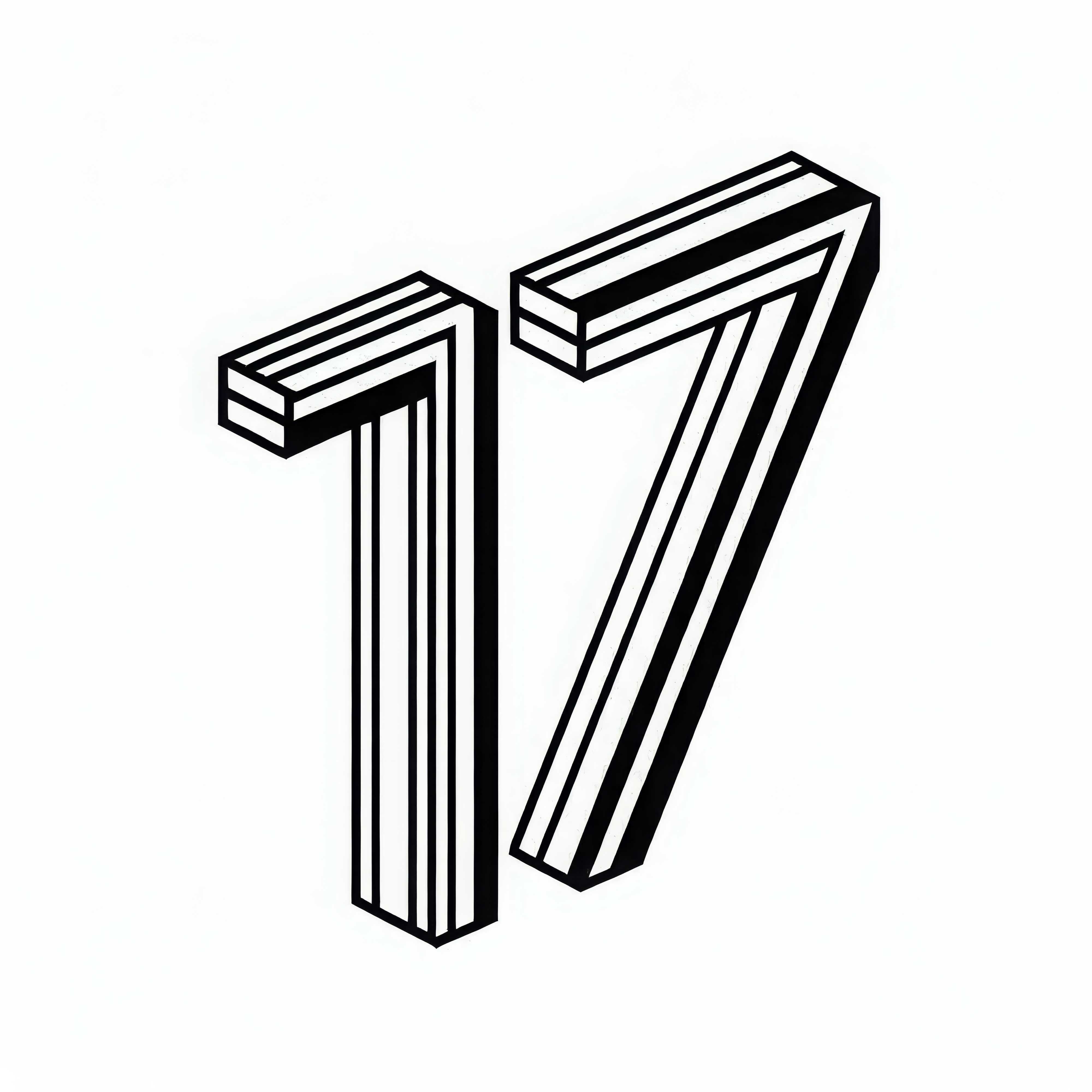 Coloring page of the number 17 - Free coloring template