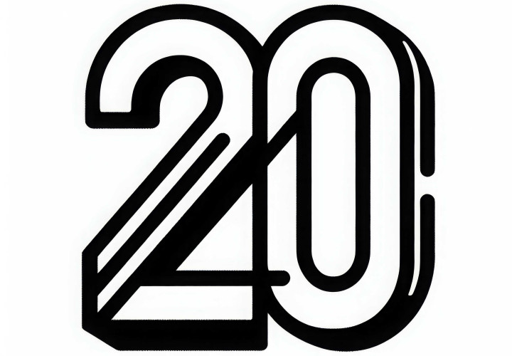 Coloring page of the number 20 for free