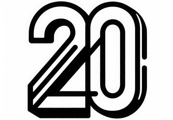 Coloring page of the number 20 for free