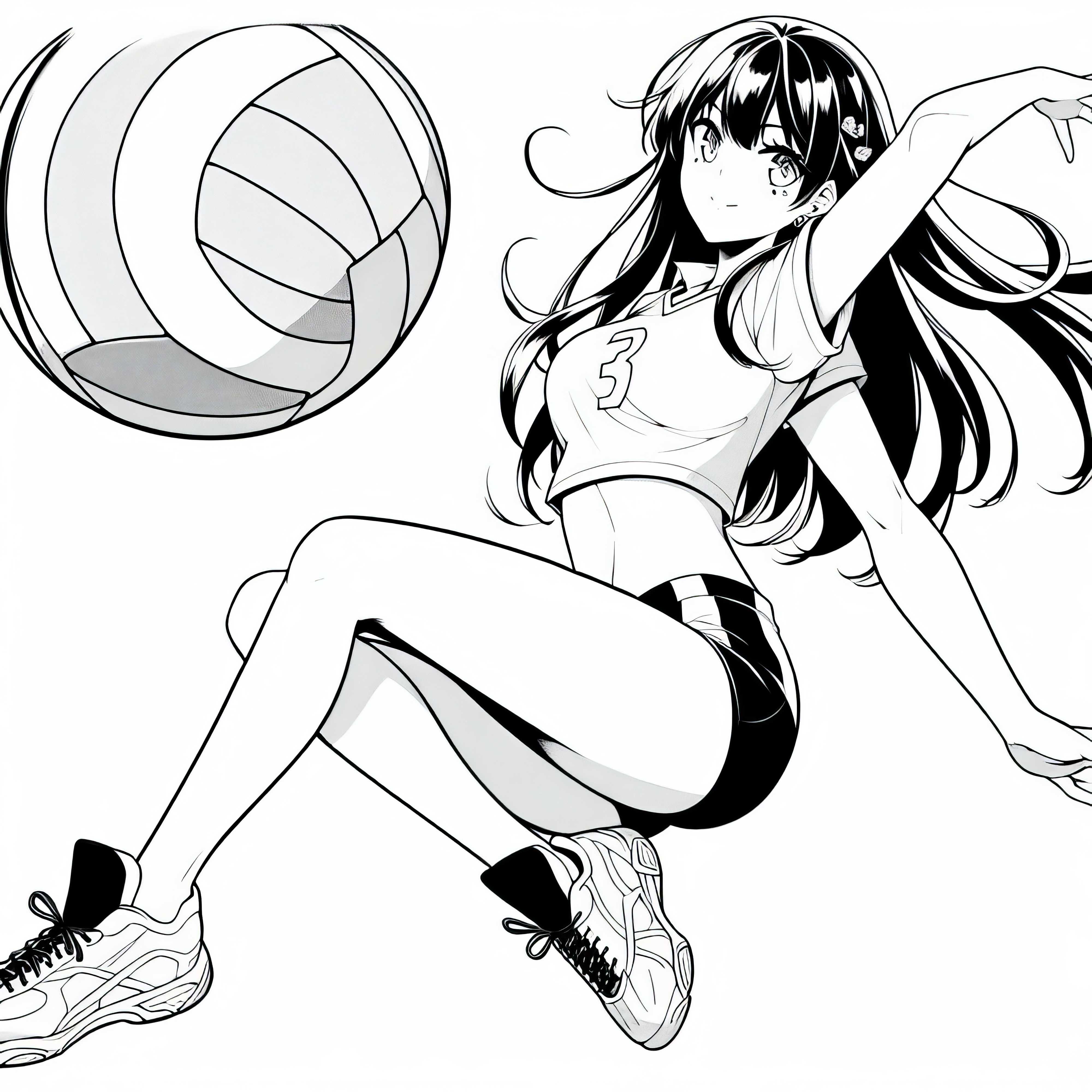 Gadis anime olahraga bermain voli - Gambar mewarnai gratis