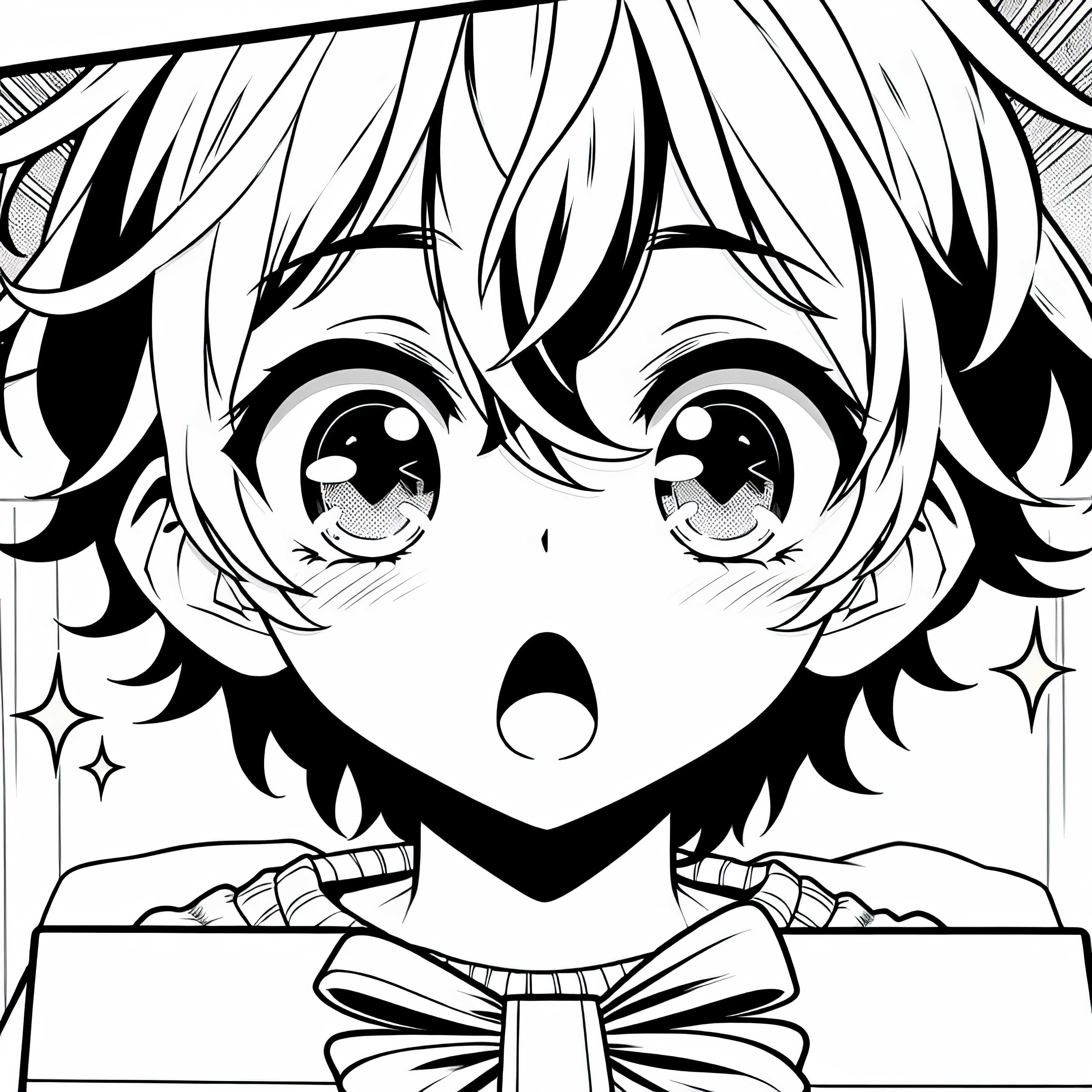 Karakter manga terlihat terkejut dengan mata besar yang bersinar melihat sebuah hadiah – Gambar untuk diwarnai gratis