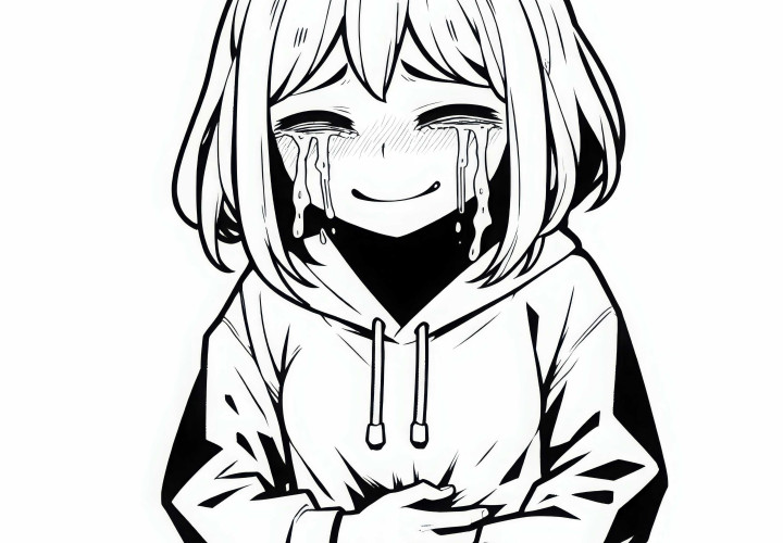 Karakter manga memegang perutnya karena tertawa - air mata di mata - template mewarnai gratis