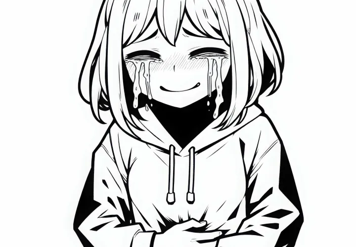 Karakter manga memegang perutnya karena tertawa - air mata di mata - template mewarnai gratis