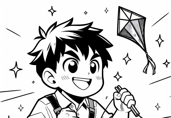 Manga Anak Laki-laki Melepaskan Naga - Template Mewarnai Gratis