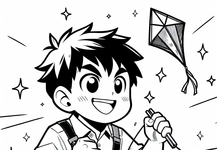 Manga Anak Laki-laki Melepaskan Naga - Template Mewarnai Gratis