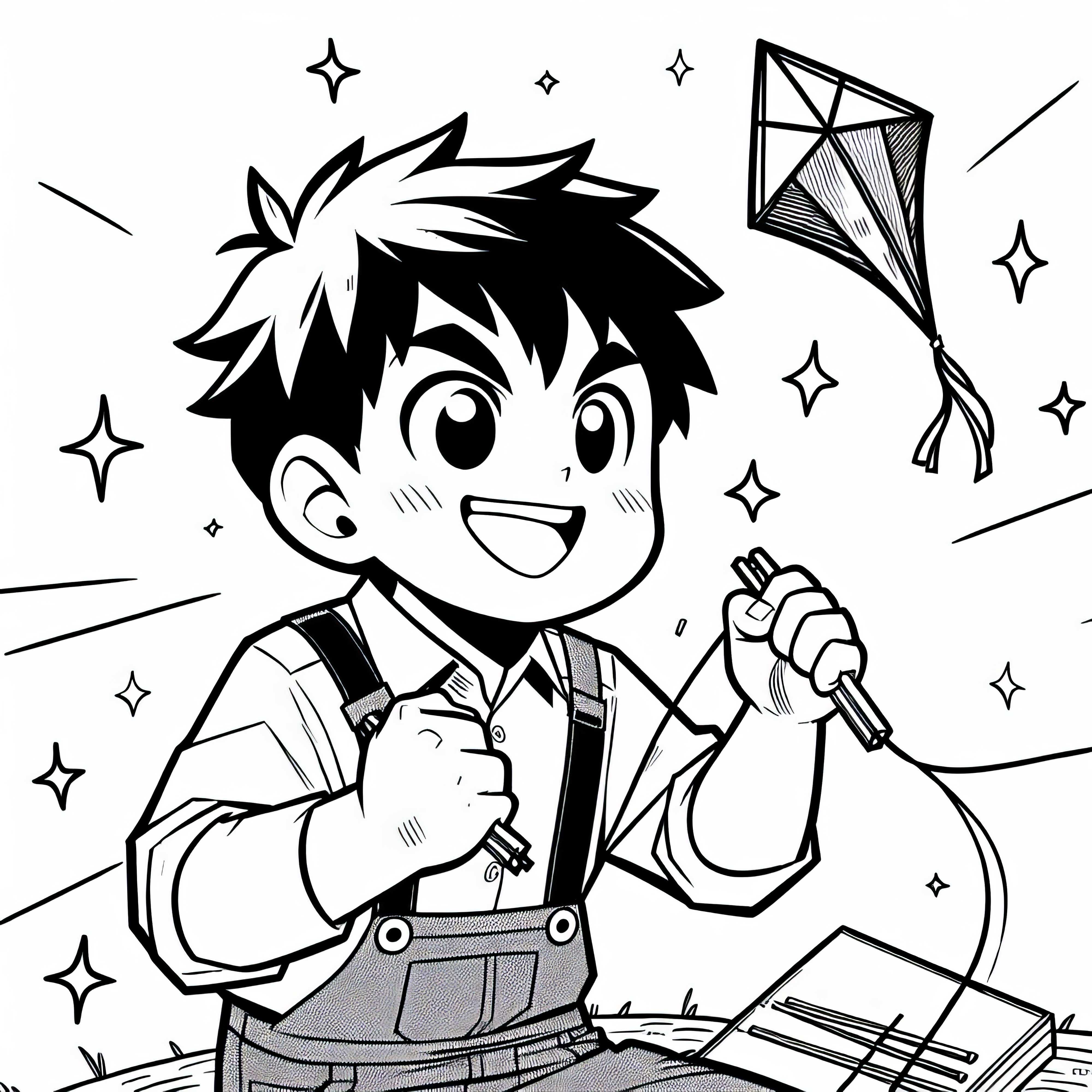 Manga Pemuda yang Menerbangkan Naga – Template Mewarnai Gratis