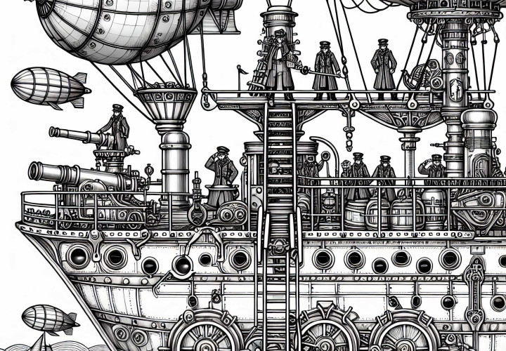 Gambar mewarnai gratis dari kru kapal Steampunk