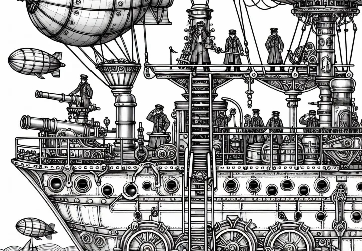 Gambar mewarnai gratis dari kru kapal Steampunk