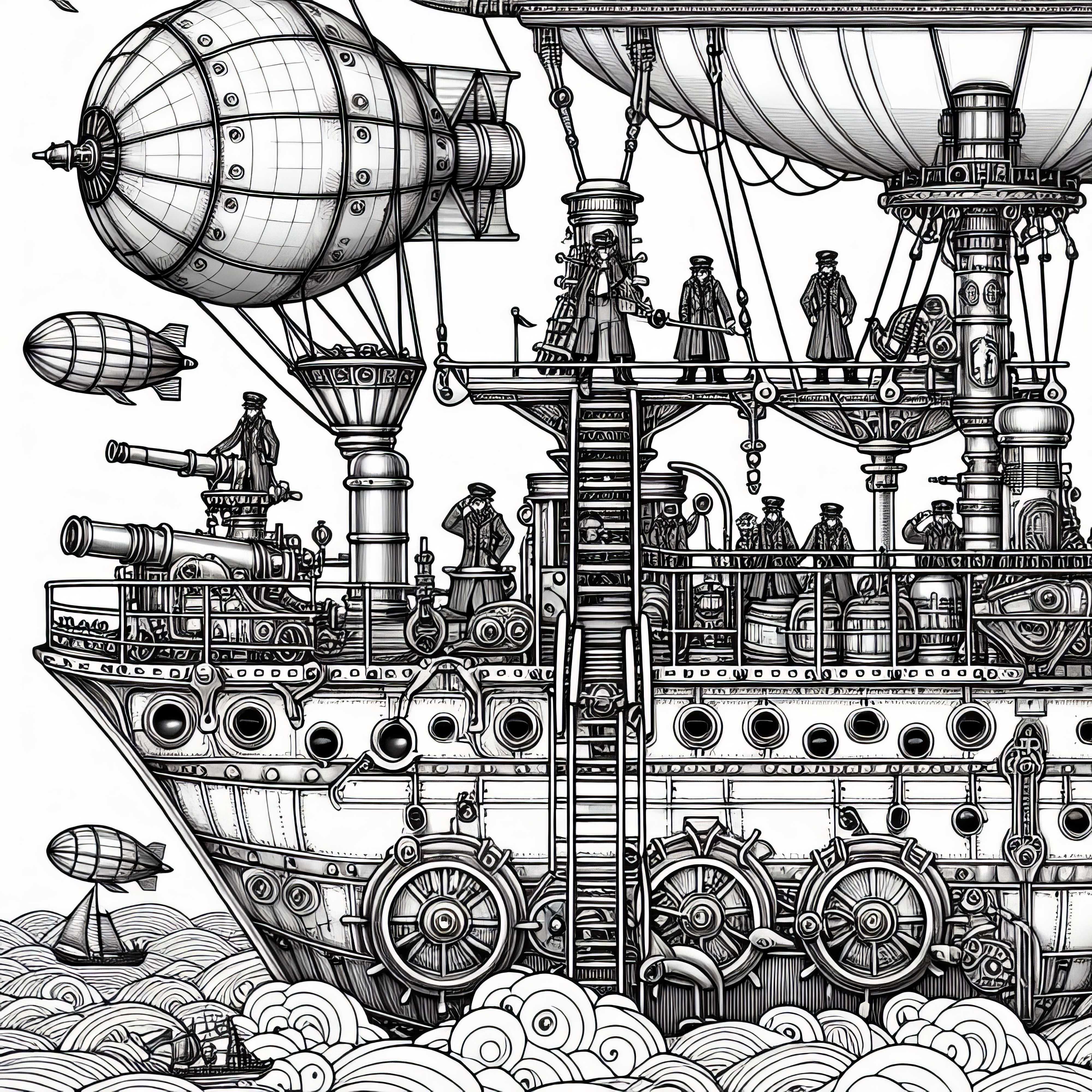Gambar mewarnai gratis dari kru kapal Steampunk