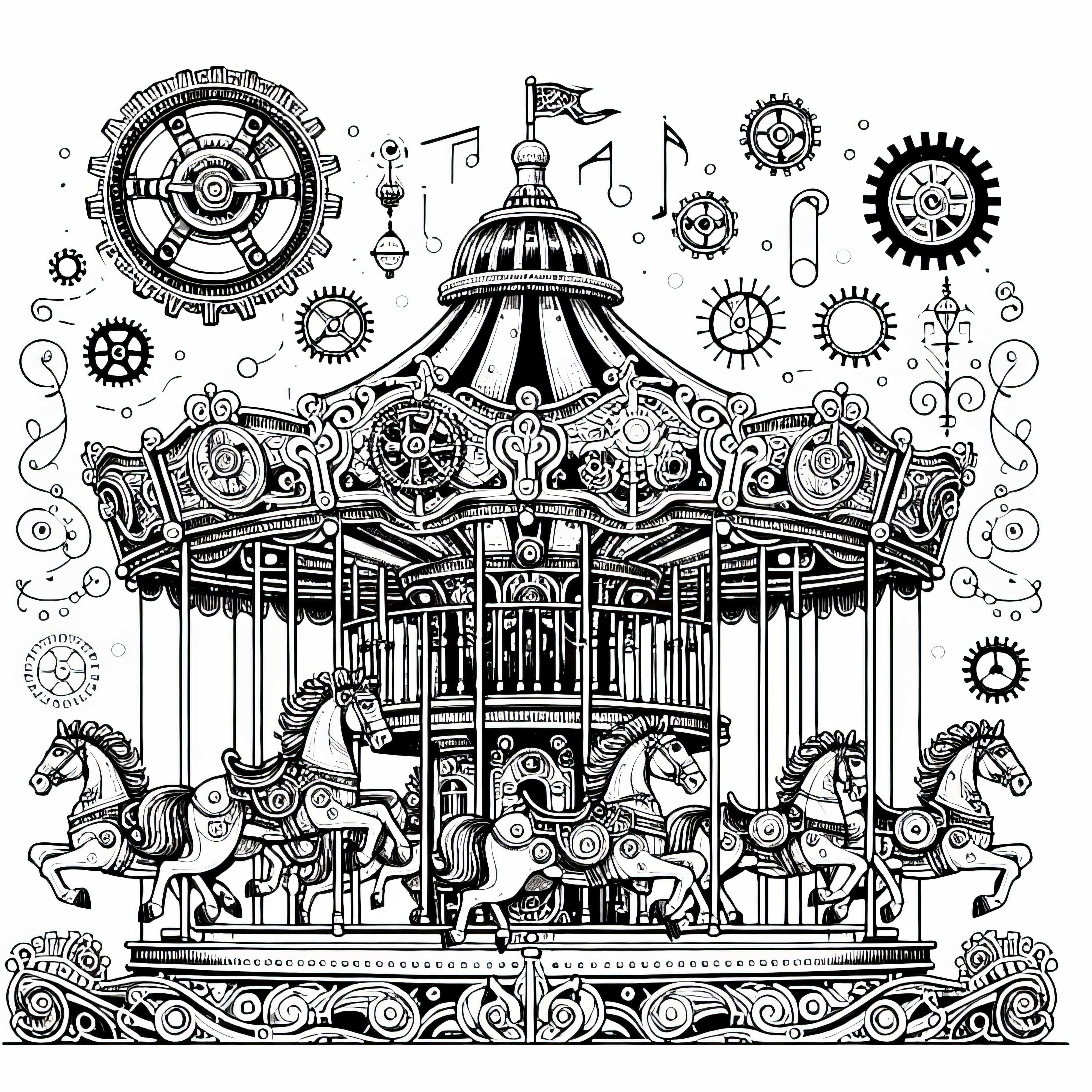 Gambar pewarnaan karnaval Victoria dalam gaya Steampunk Gratis