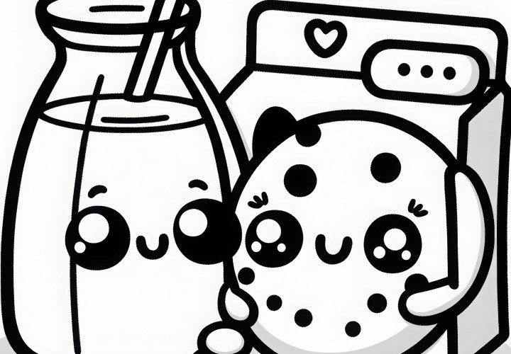 Unduh gambar mewarnai susu dan kue dalam gaya Kawaii secara gratis
