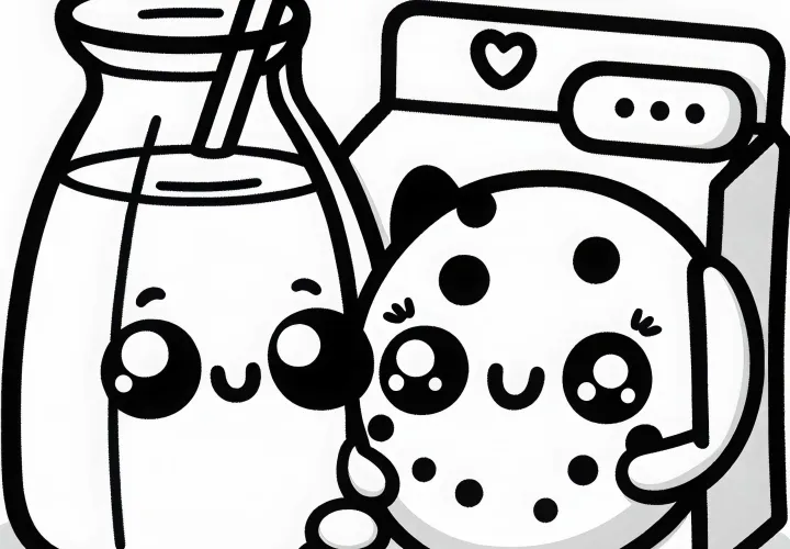 Unduh gambar mewarnai susu dan kue dalam gaya Kawaii secara gratis