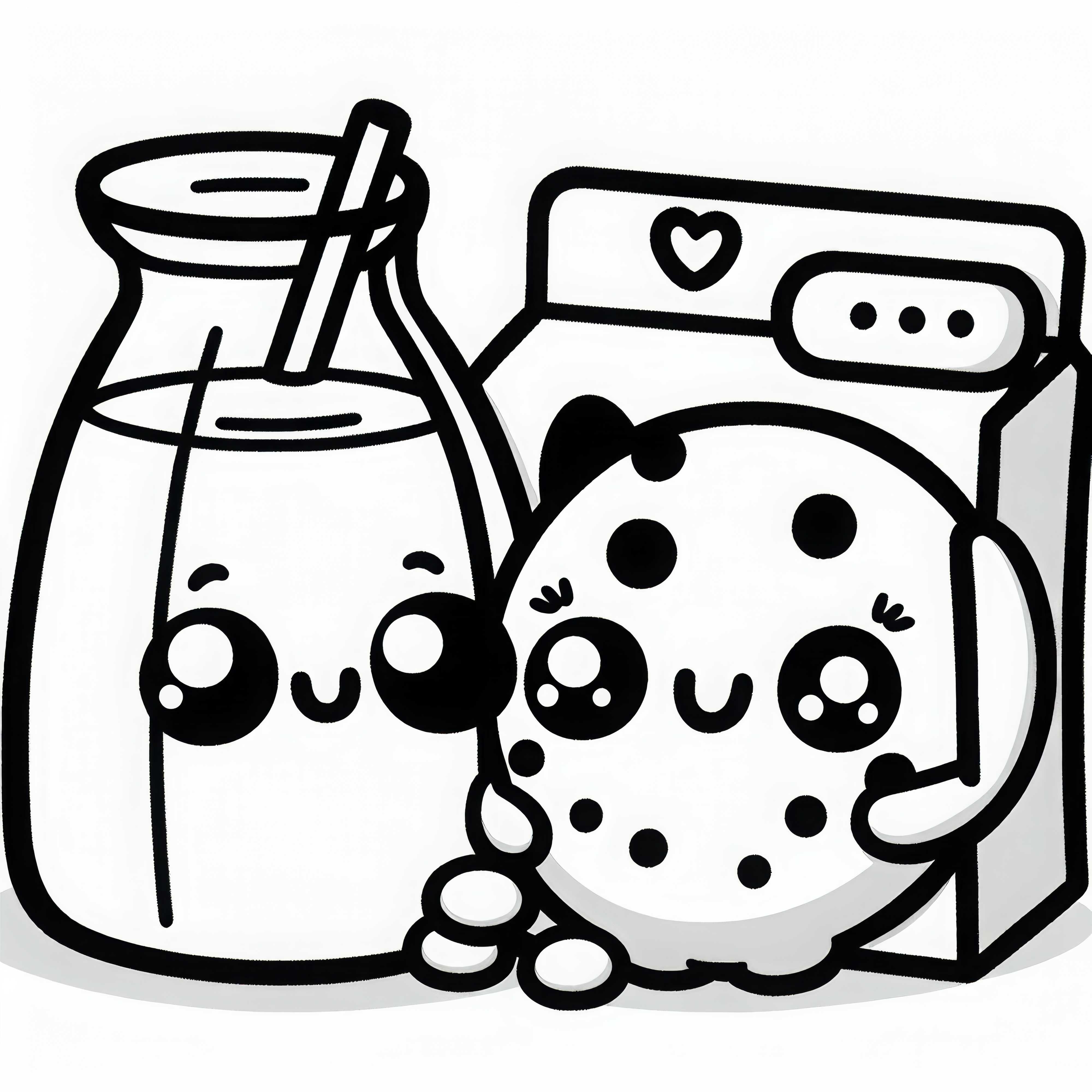 Unduh gambar mewarnai susu dan kue dalam gaya Kawaii secara gratis