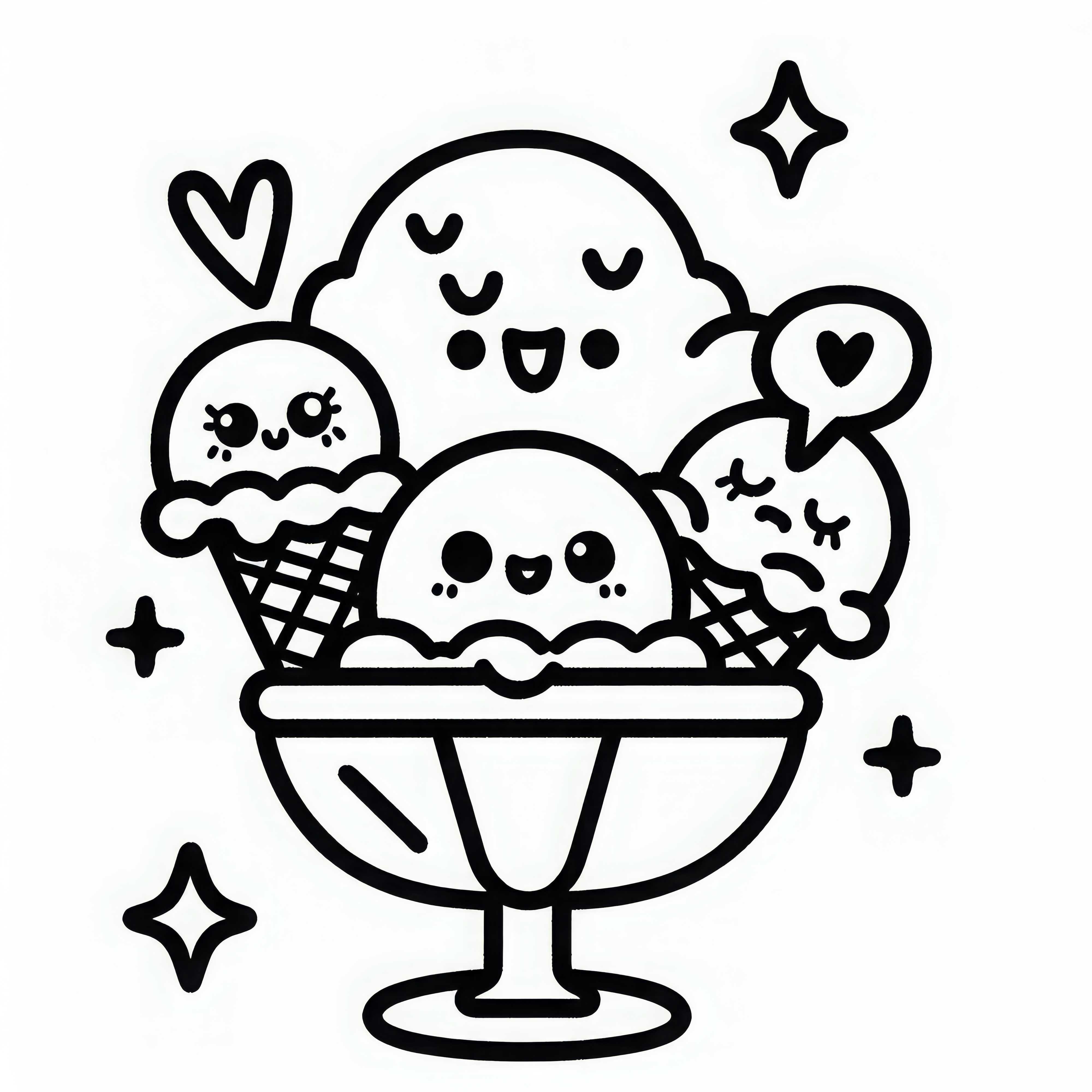 Es krim dengan tiga bola sebagai template mewarnai – Kawaii gratis
