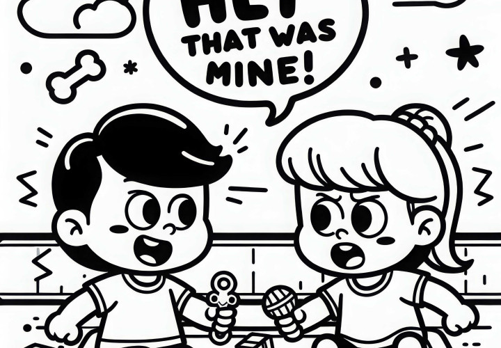 Dua Anak Komik Bertengkar Tentang Mainan - Template Mewarnai Gratis