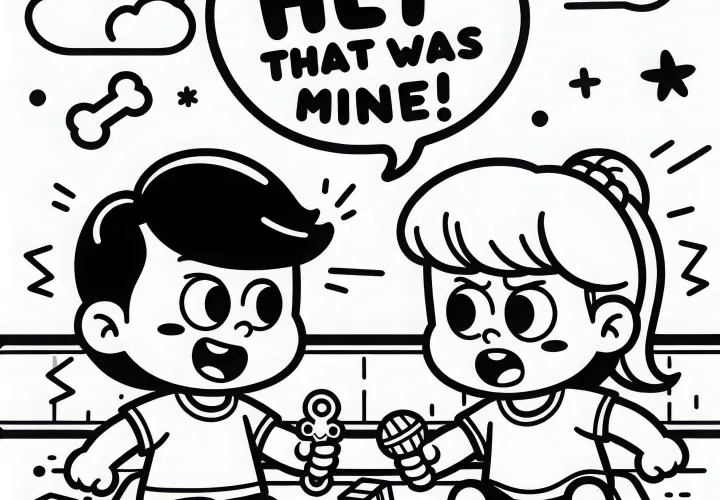 Dua Anak Komik Bertengkar Tentang Mainan - Template Mewarnai Gratis