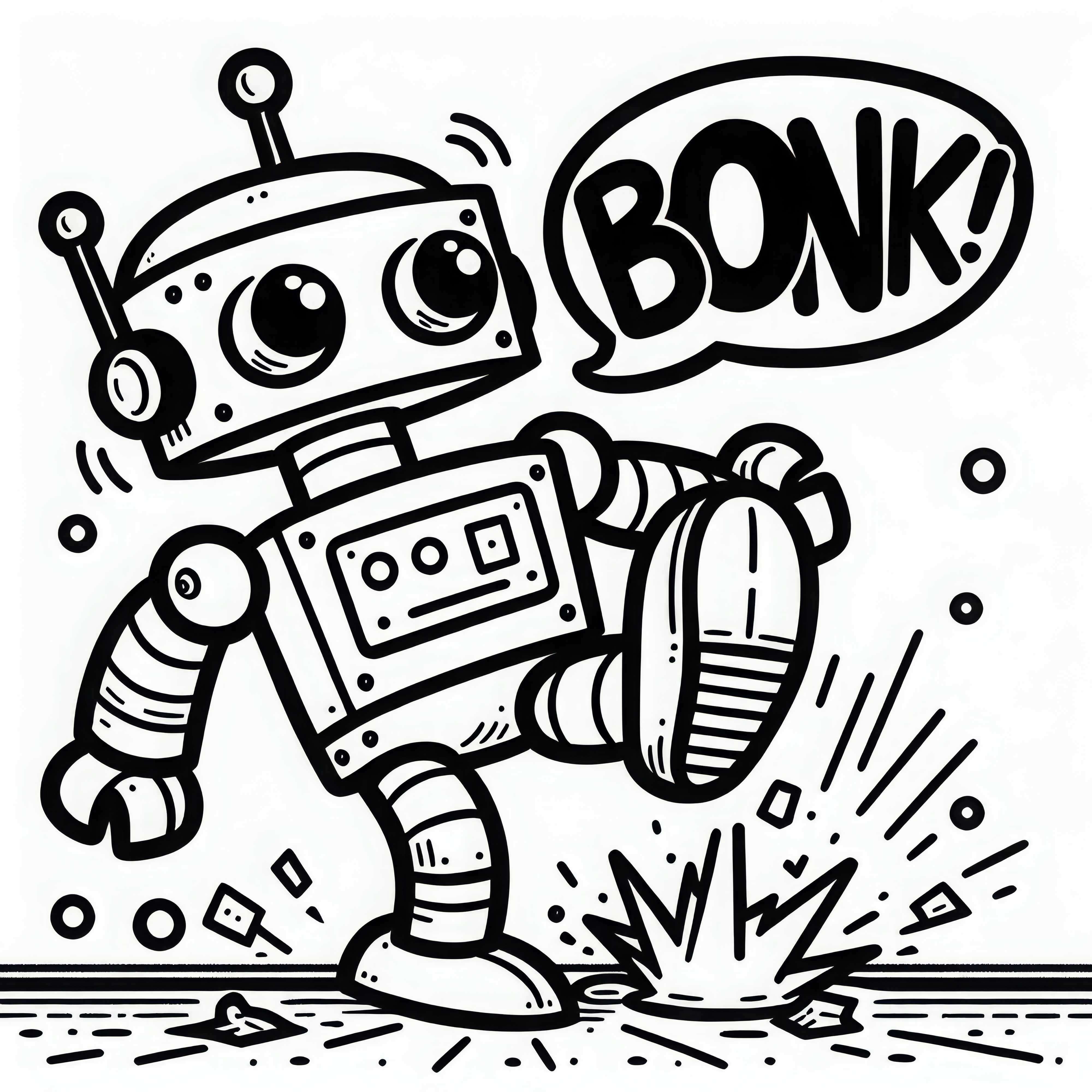 Robot lucu jatuh karena kakinya sendiri - Buku gambar komik gratis