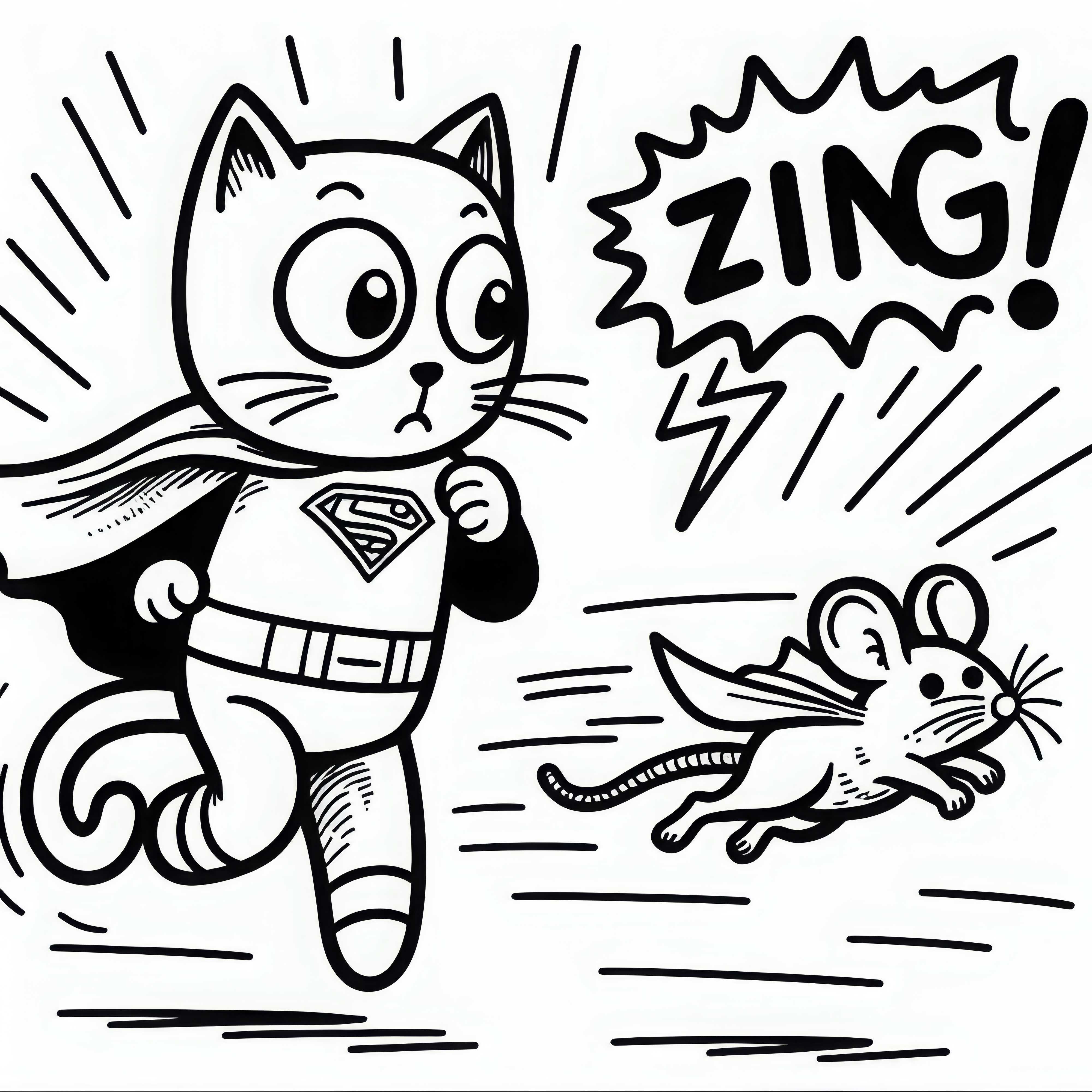 Kucing Komik Mengikuti Tikus Terbang Berkamuflase Template Mewarnai Gratis
