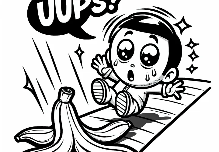 Karakter Komik Terjatuh di Atas Kulit Pisang - Template Mewarnai Gratis