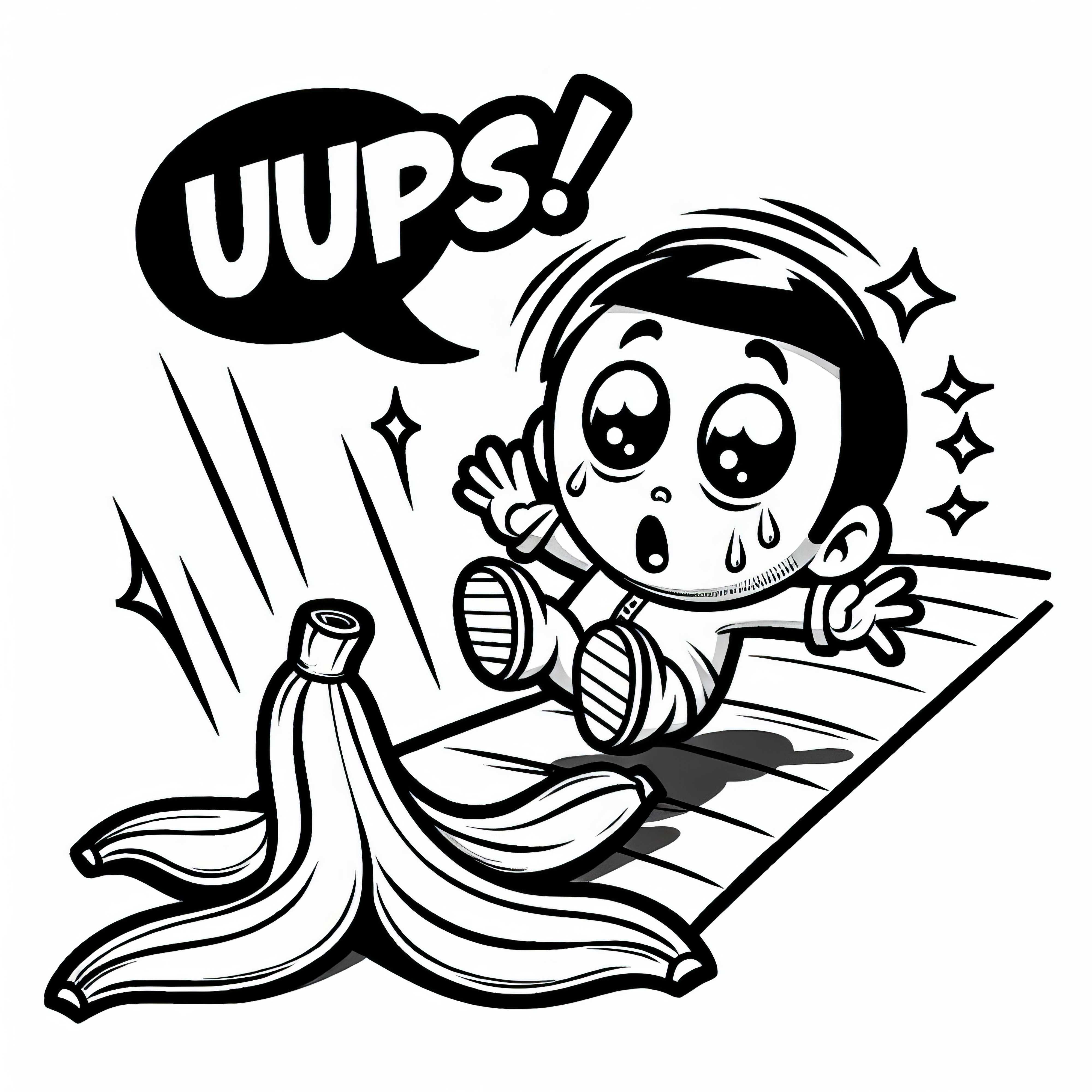 Karakter Komik Terperosok di Kulit Pisang - Template Mewarnai Gratis