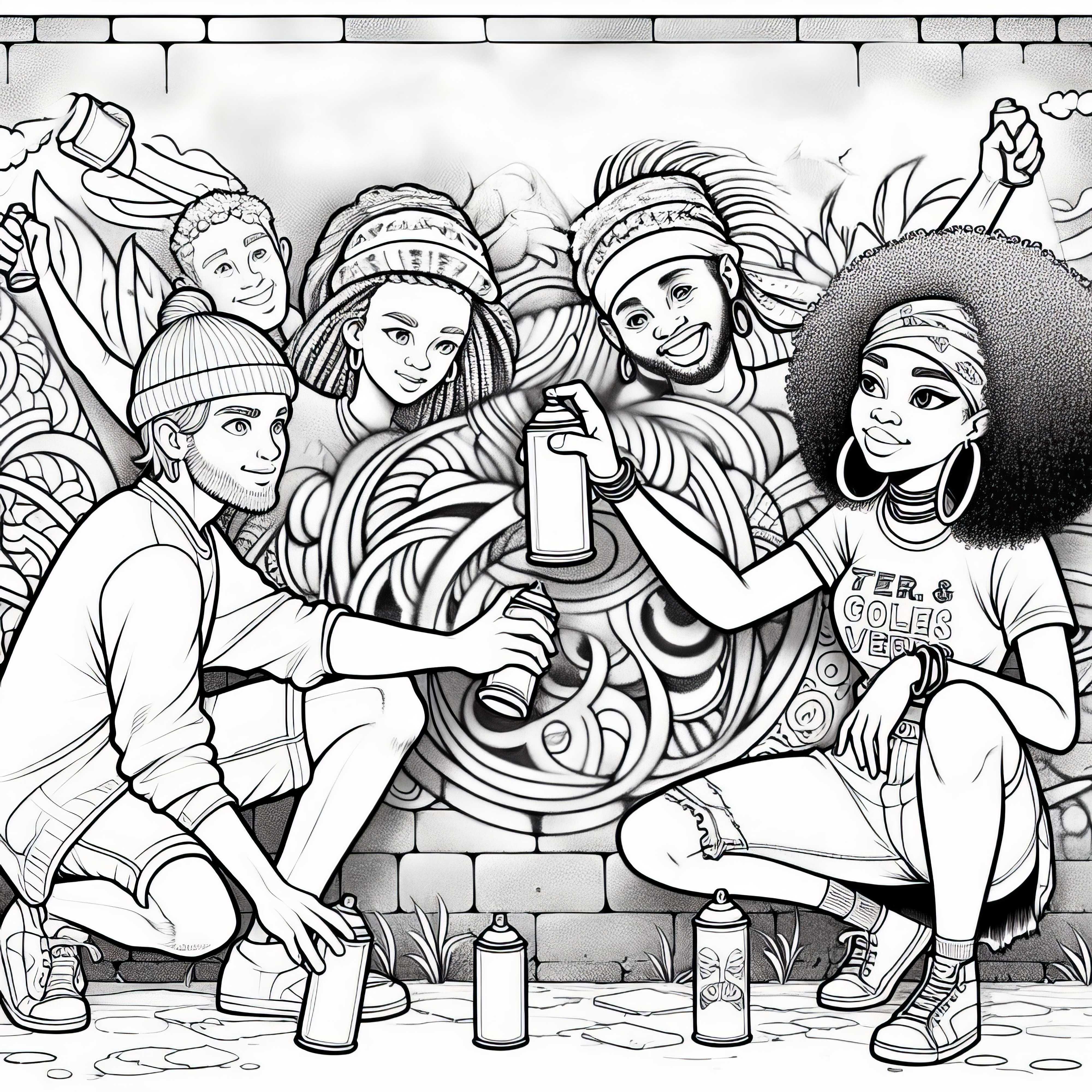 Dua teman menyemprotkan gambar di dinding - Gambar mewarnai grafiti gratis