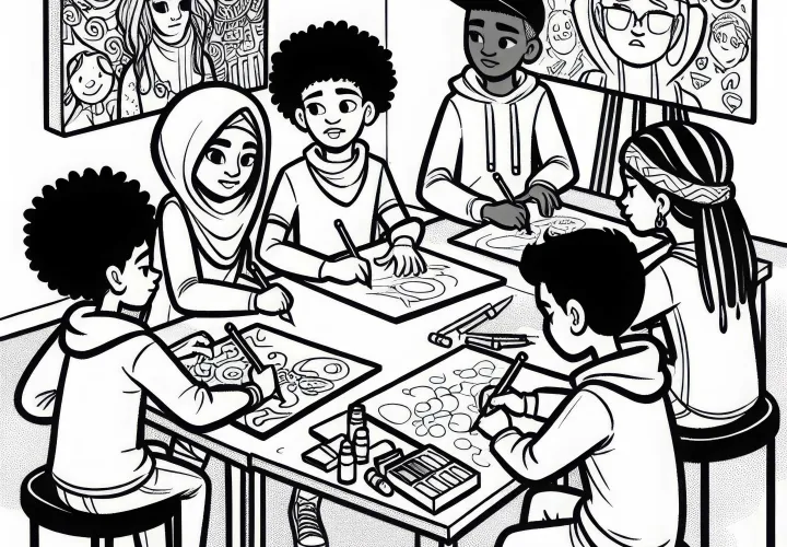 Workshop Graffiti di Pusat Pemuda - Anak-anak melukis ide-ide mereka sebagai gambar mewarnai gratis