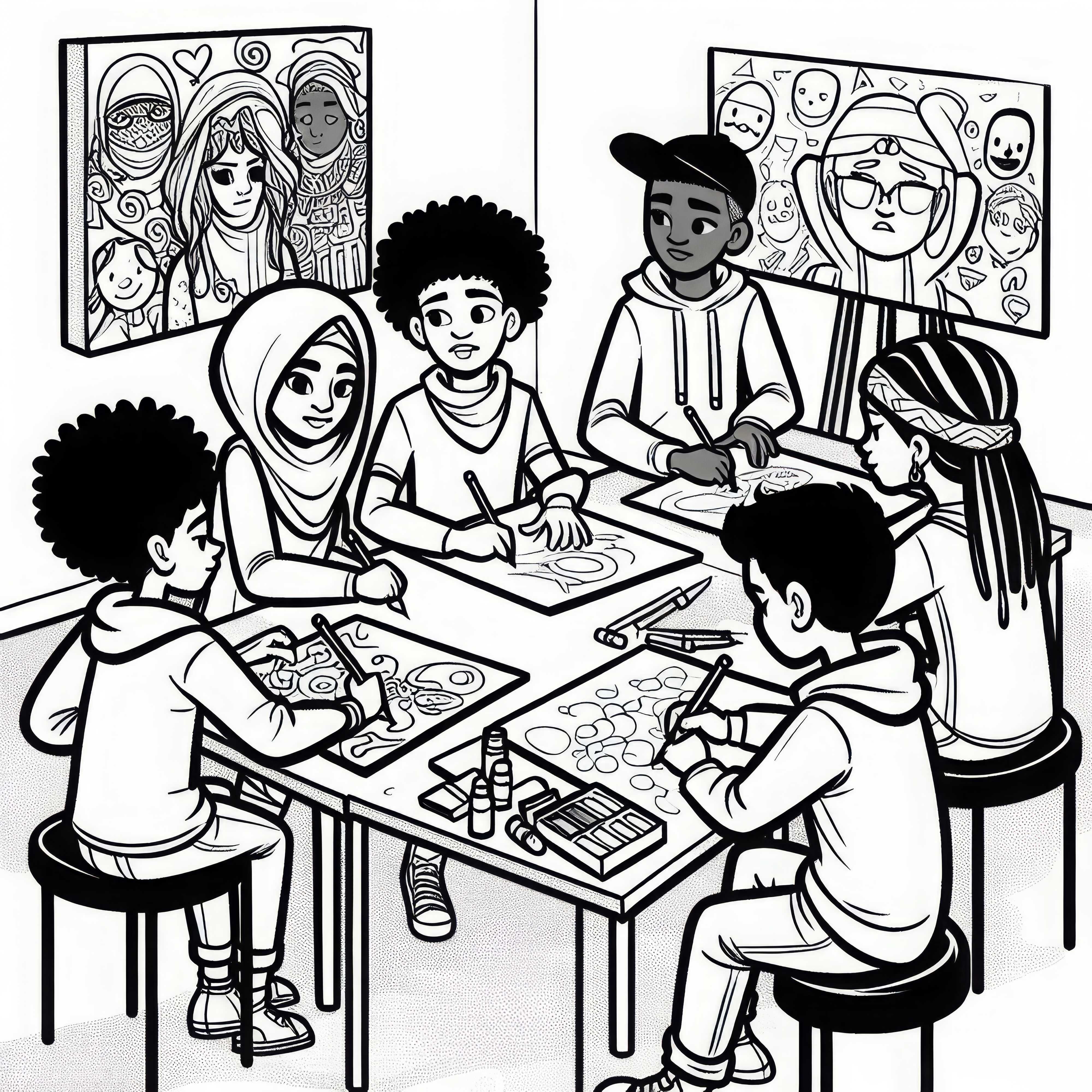 Workshop Grafiti di Pusat Pemuda - Anak-anak menggambar ide-ide mereka sebagai gambar mewarnai gratis
