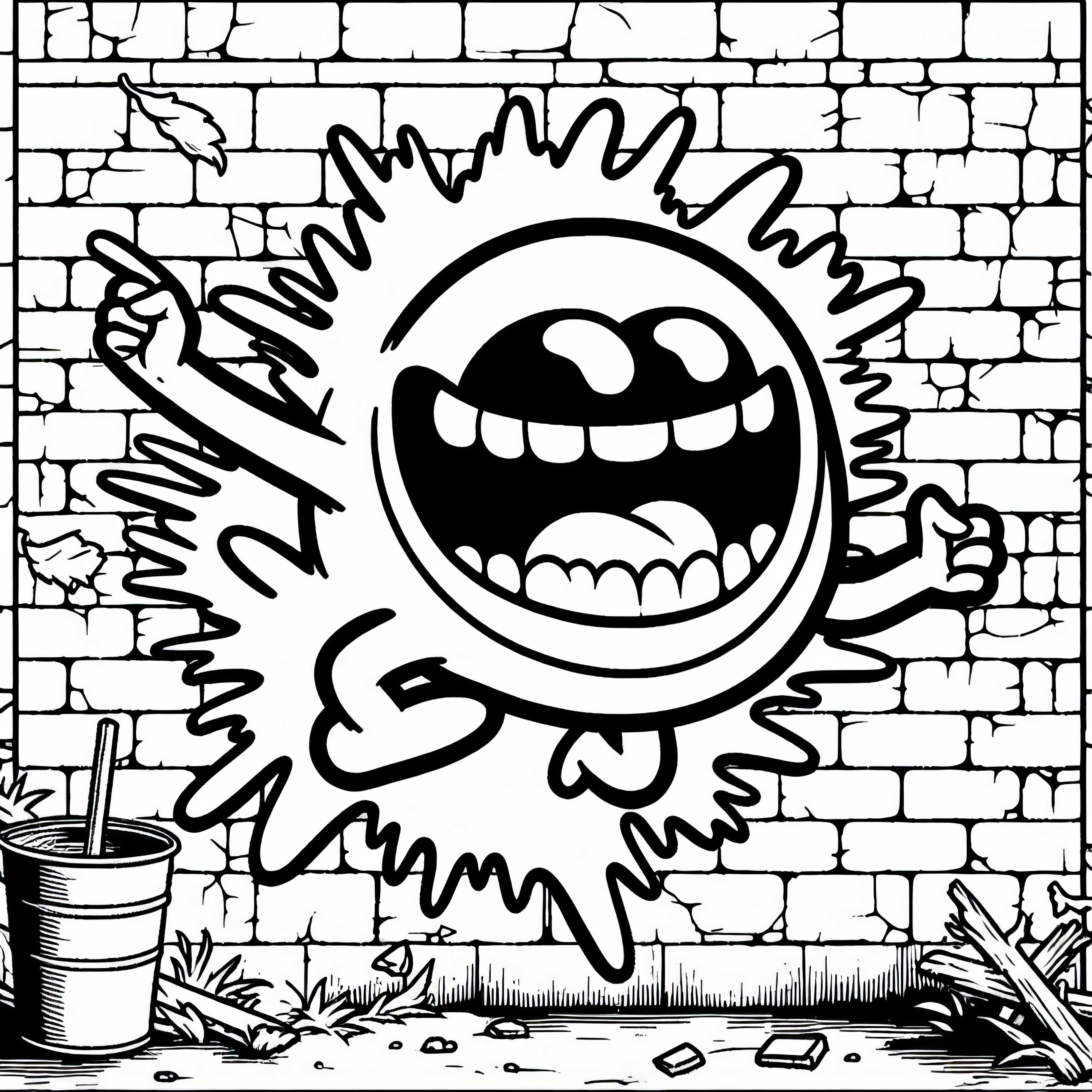 Grafiti Komik dengan monster tertawa yang melompat dari dinding - Template gambar gratis