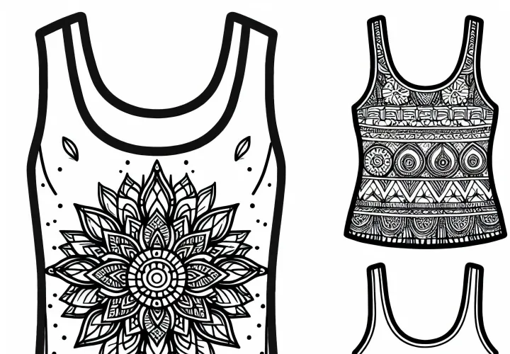 Free coloring page of a tank top for use in clothing