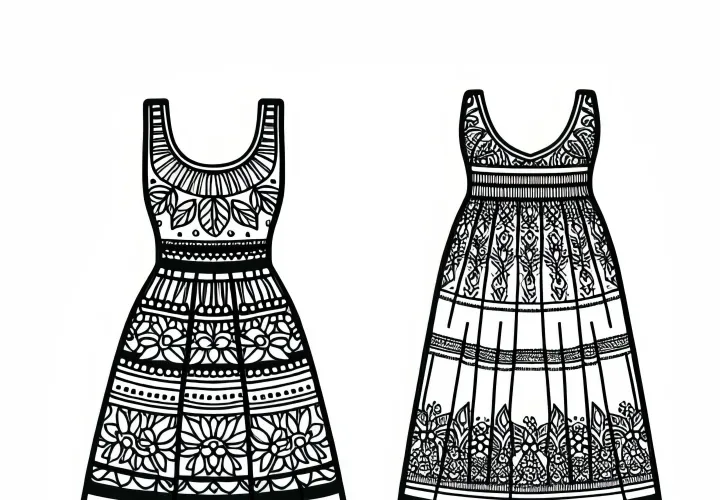 Free coloring template of a maxi dress – clothing to color